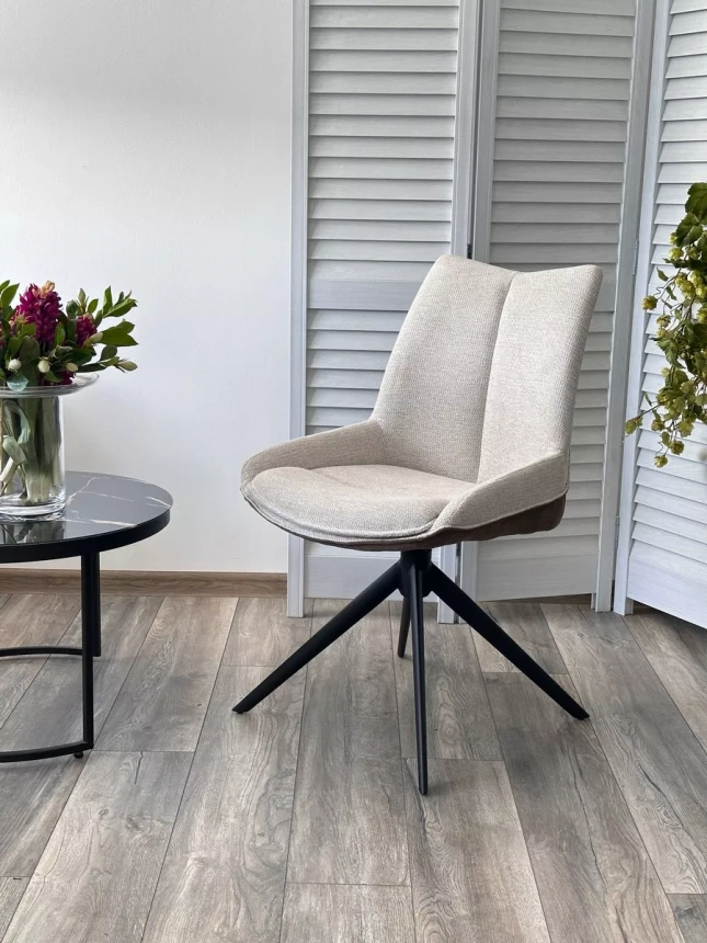 Стул Oskar, мягкий, поворотный, KN01-05 бежевый, BZ1046-21 коричневый, ткань, черный каркас 