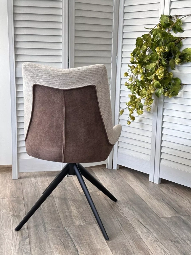 Стул Oskar, мягкий, поворотный, KN01-05 бежевый, BZ1046-21 коричневый, ткань, черный каркас 