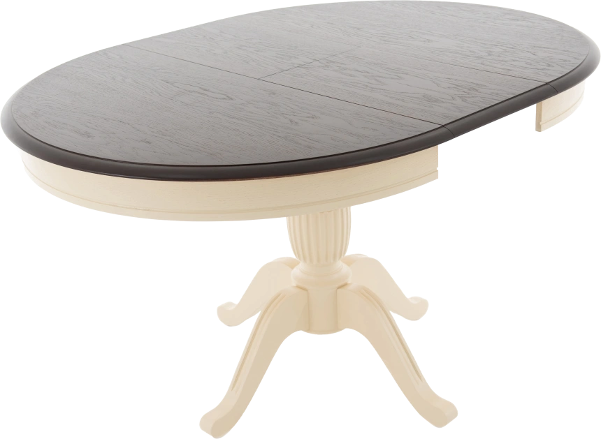 Кухонный стол Леонардо-1, D100, комби 6, орех темный, каркас слоновая кость 