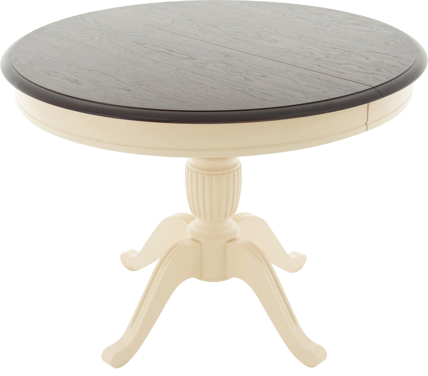 Кухонный стол Леонардо-1, D100, комби 6, орех темный, каркас слоновая кость 