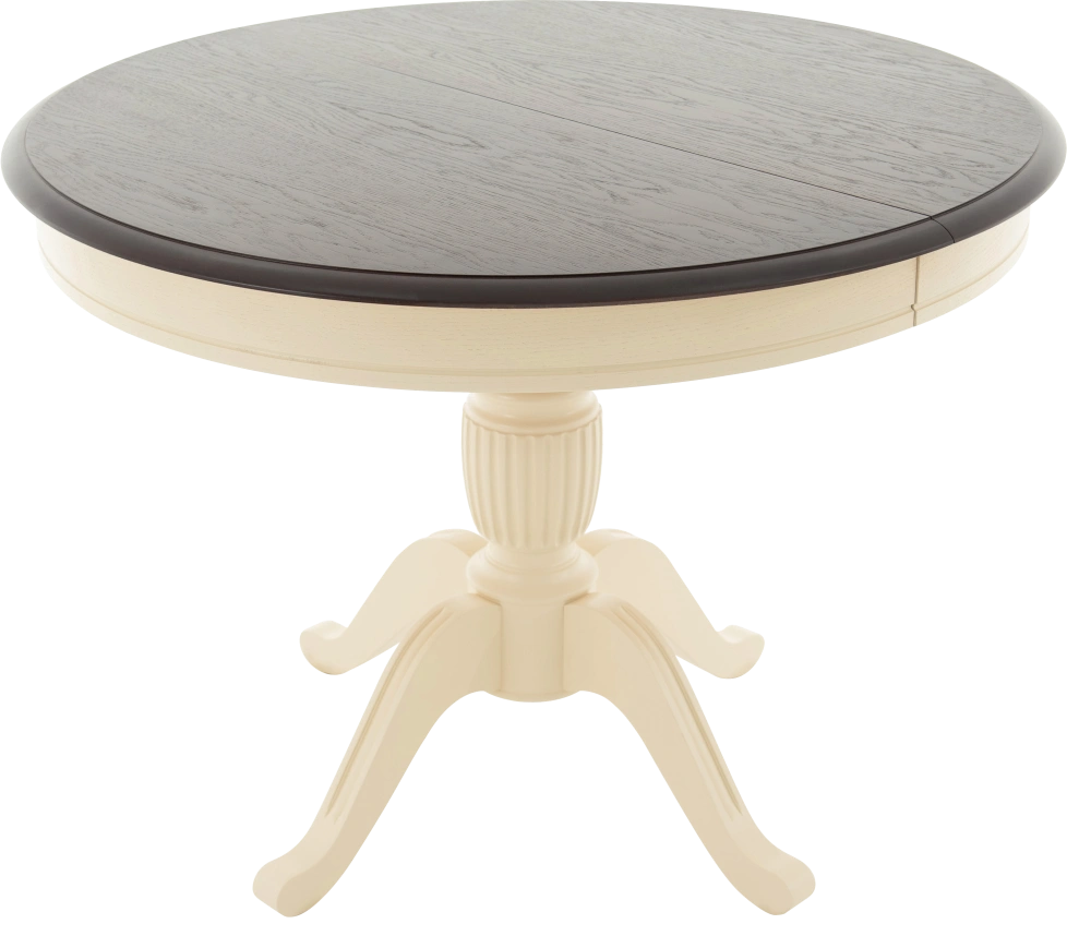 Кухонный стол Леонардо-1, D100, комби 6, орех темный, каркас слоновая кость 