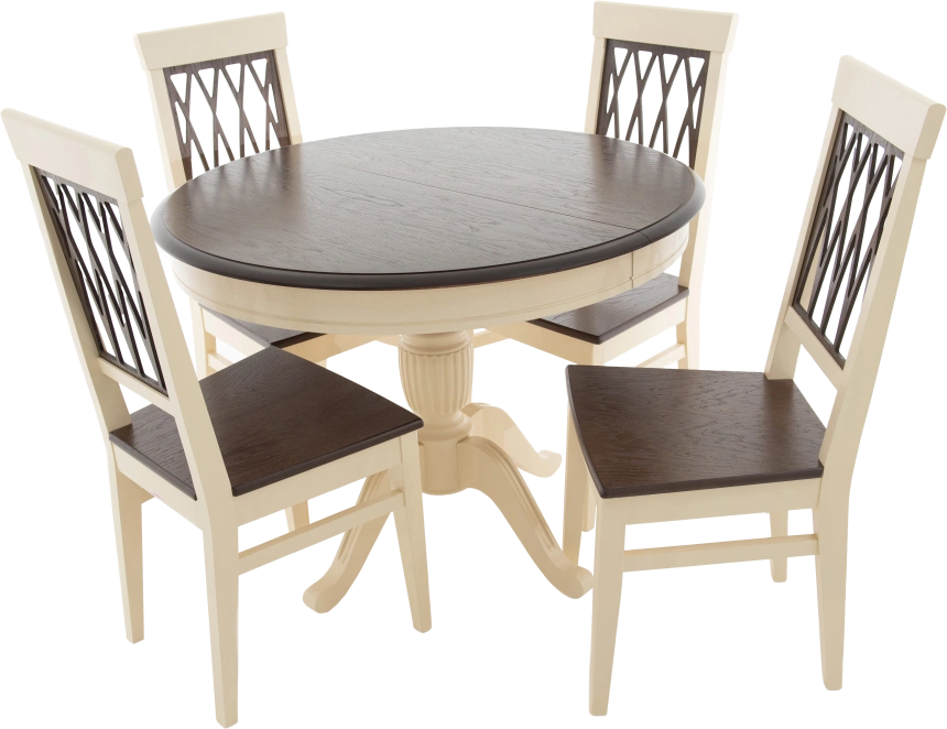 Кухонный стол Леонардо-1, D100, комби 6, орех темный, каркас слоновая кость 