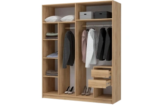 Шкаф четырехдверный Широн, распашной для одежды, графит серый / дуб крафт золото