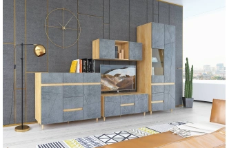 Шкаф со стеклом Киото Дуб небраска/Бетон тёмный