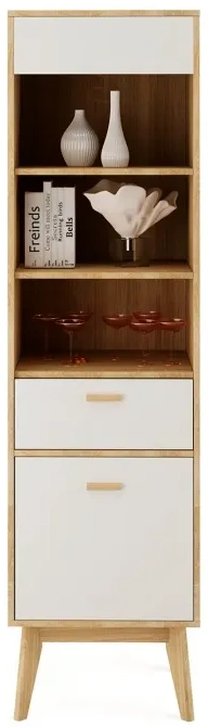 Шкаф-витрина Калгари, с полками, дуб натуральный светлый / белый матовый 