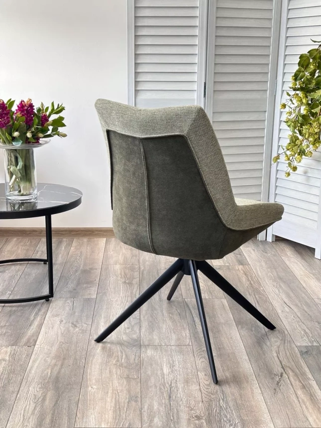 Стул Oskar, мягкий, поворотный, KN01-15 олива, BZ1046-18 темно-зеленый, ткань, черный каркас 