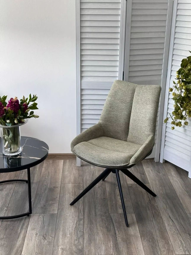 Стул Oskar, мягкий, поворотный, KN01-15 олива, BZ1046-18 темно-зеленый, ткань, черный каркас 