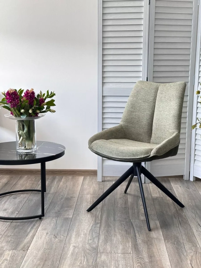 Стул Oskar, мягкий, поворотный, KN01-15 олива, BZ1046-18 темно-зеленый, ткань, черный каркас 