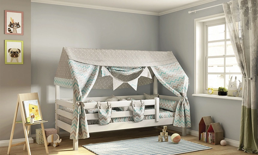 Детская кровать-домик, Соня, с надстройкой, 80*190, белый