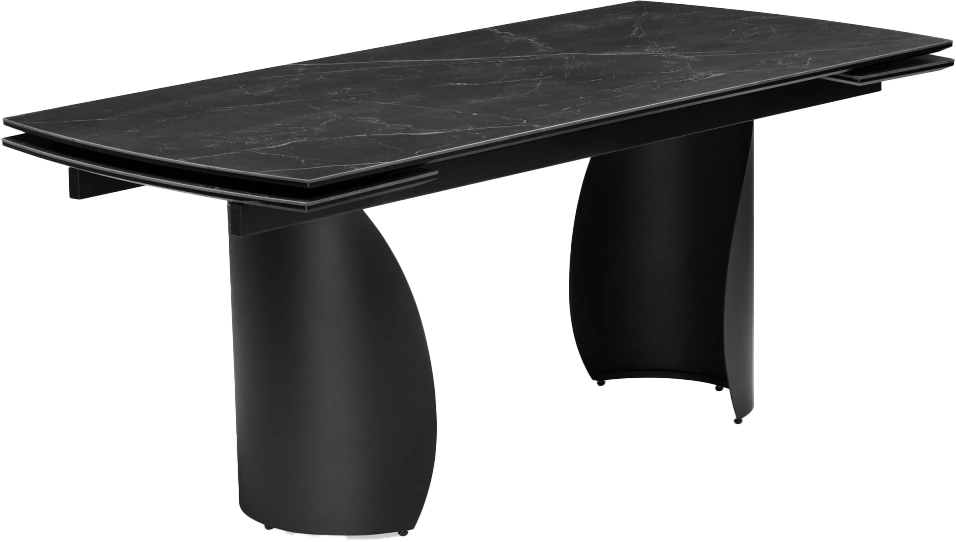 Кухонный стол раздвижной Готланд, 180(240), керамика, черный мрамор, каркас черный