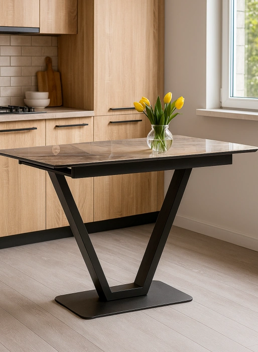 Кухонный раздвижной стол Бугун, 120(160)x80x77, стекло, каталония / черный