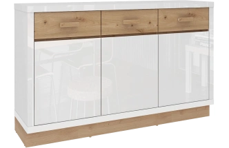 Комод Балтимор, с тремя ящиками, Белый / Дуб дикий