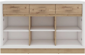 Комод Балтимор, с тремя ящиками, Белый / Дуб дикий