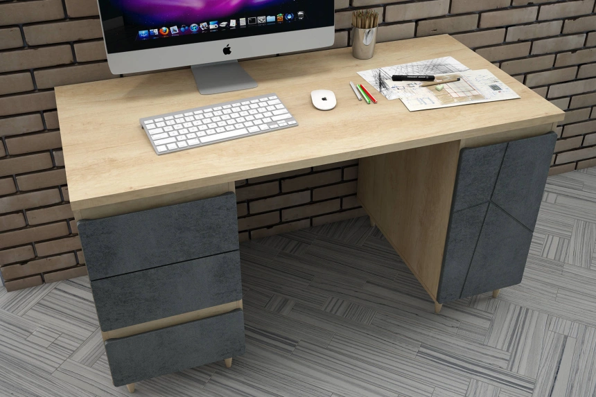 Стол Киото Дуб небраска/Бетон тёмный