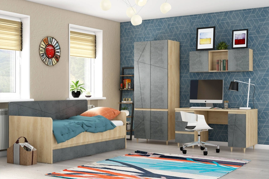 Стол Киото Дуб небраска/Бетон тёмный