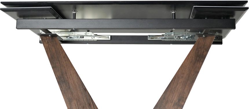 Кухонный стол раздвижной Вирджиния 140, белый мрамор, стекло сатинат, лесной орех, черный