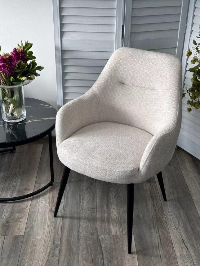 Стул Stamen, мягкий, Davis Retro Bliss 02 светло-бежевый, ткань, черный каркас