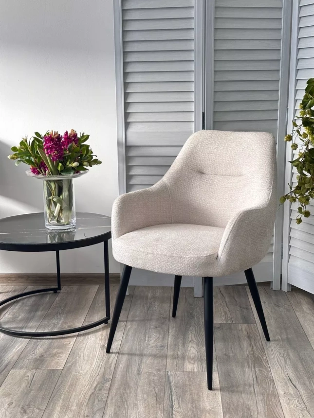 Стул Stamen, мягкий, Davis Retro Bliss 02 светло-бежевый, ткань, черный каркас