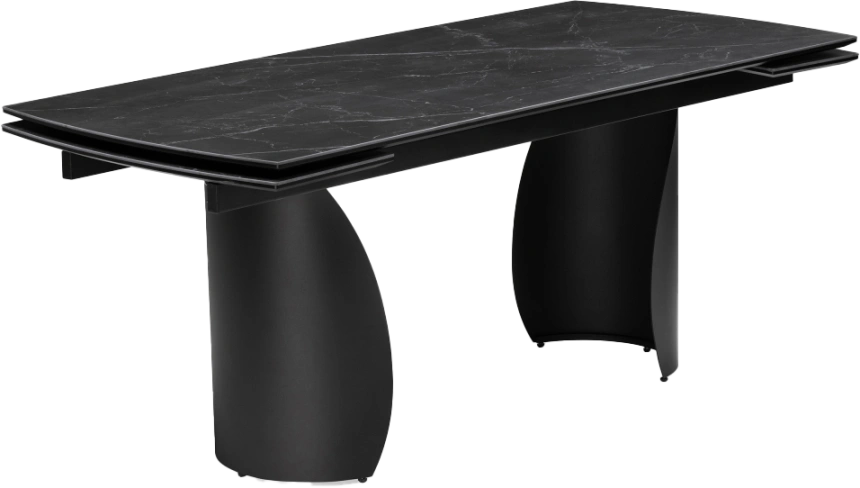 Кухонный стол раздвижной Готланд, 160(220), керамика, черный мрамор, каркас черный