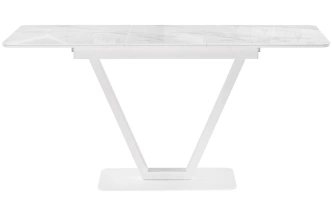 Кухонный раздвижной стол Бугун, 120(160)x80x77, стекло, белый мрамор с прожилками / белый