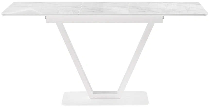 Кухонный раздвижной стол Бугун, 120(160)x80x77, стекло, белый мрамор с прожилками / белый