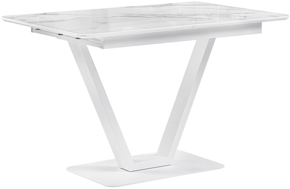 Кухонный раздвижной стол Бугун, 120(160)x80x77, стекло, белый мрамор с прожилками / белый