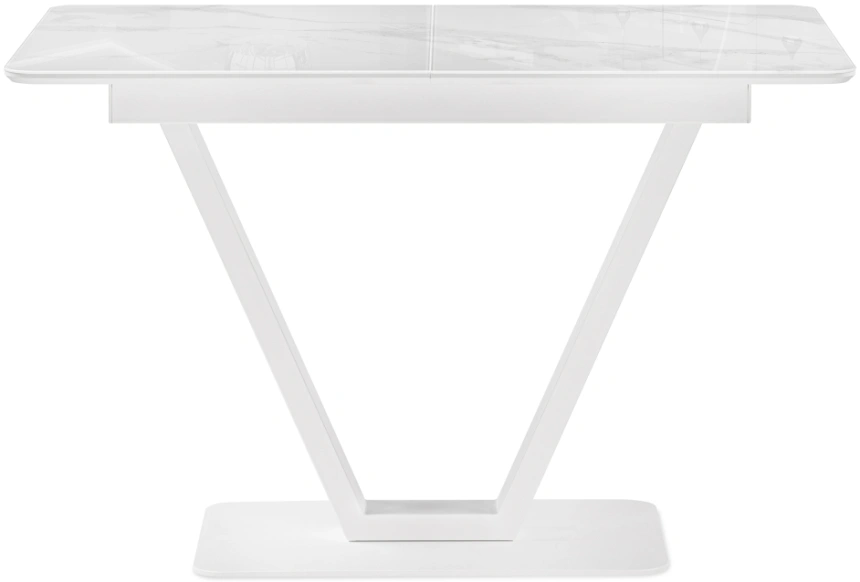 Кухонный раздвижной стол Бугун, 120(160)x80x77, стекло, белый мрамор с прожилками / белый