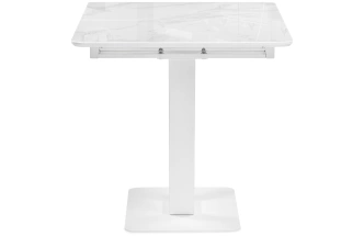 Кухонный раздвижной стол Бугун, 120(160)x80x77, стекло, белый мрамор с прожилками / белый