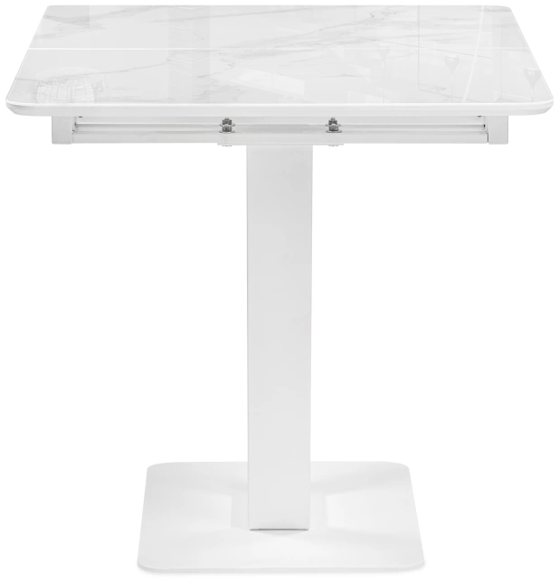 Кухонный раздвижной стол Бугун, 120(160)x80x77, стекло, белый мрамор с прожилками / белый