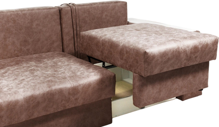 Диван прямой Остин 3, ткань Buffalo chocolate, декор Рамух белый