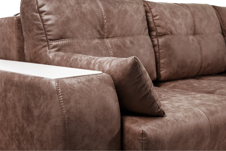 Диван прямой Остин 3, ткань Buffalo chocolate, декор Рамух белый