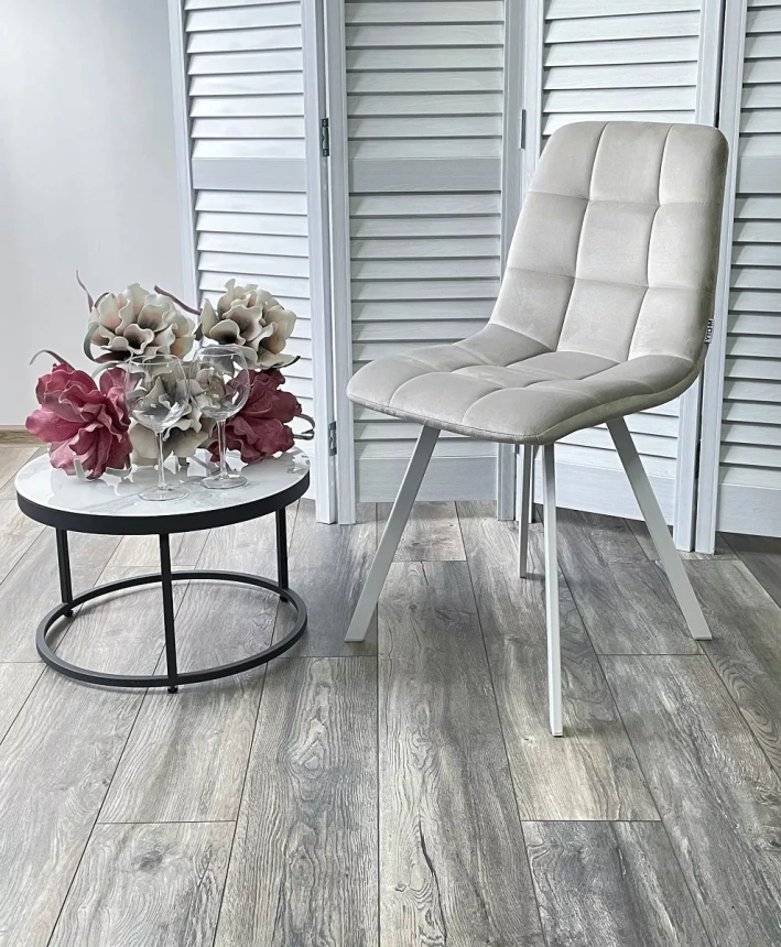 Стул Chilli Square, мягкий, G108-06 серебристо-серый, велюр, белый каркас