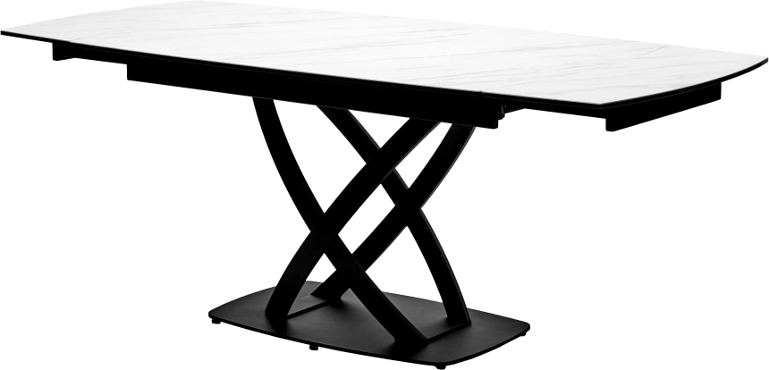 Кухонный стол раздвижной Foggia 140, KL-99 Белый мрамор матовый, итальянская керамика, черный каркас