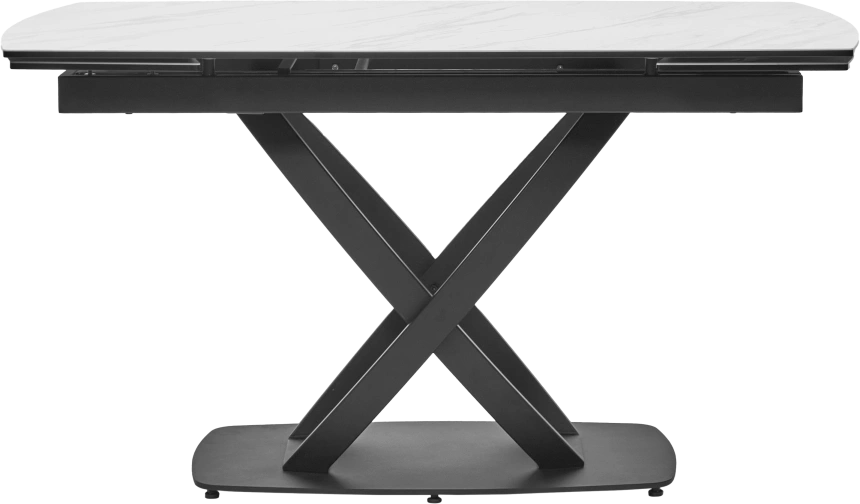 Кухонный стол раздвижной Foggia 140, KL-99 Белый мрамор матовый, итальянская керамика, черный каркас