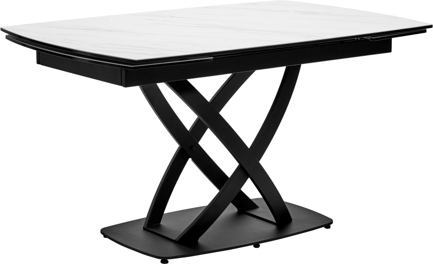 Кухонный стол раздвижной Foggia 140, KL-99 Белый мрамор матовый, итальянская керамика, черный каркас