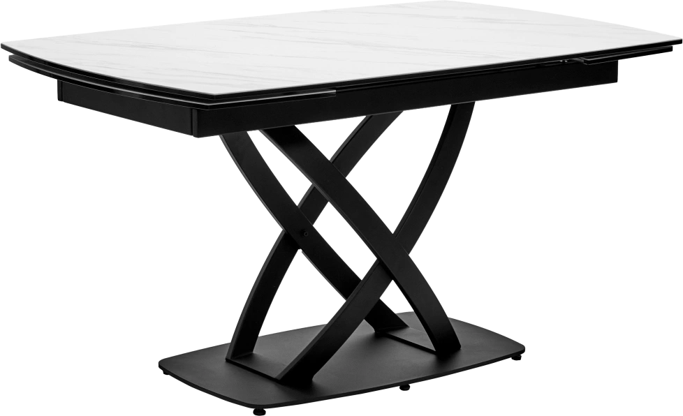 Кухонный стол раздвижной Foggia 140, KL-99 Белый мрамор матовый, итальянская керамика, черный каркас