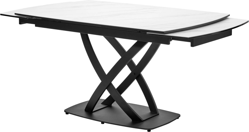 Кухонный стол раздвижной Foggia 140, KL-99 Белый мрамор матовый, итальянская керамика, черный каркас
