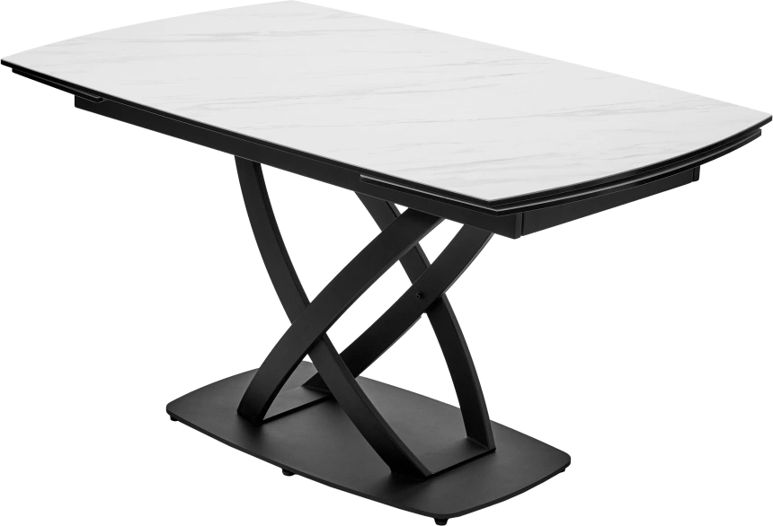 Кухонный стол раздвижной Foggia 140, KL-99 Белый мрамор матовый, итальянская керамика, черный каркас