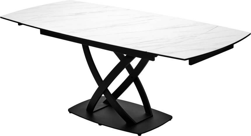 Кухонный стол раздвижной Foggia 140, KL-99 Белый мрамор матовый, итальянская керамика, черный каркас