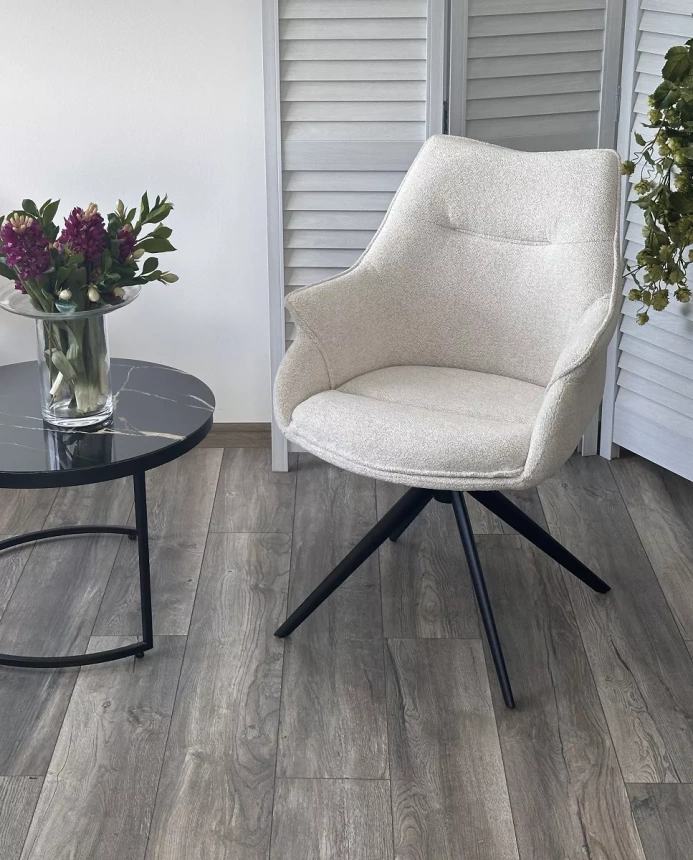 Стул Ove, мягкий, поворотный, Raven 22 Бежево-белый, ткань, черный каркас