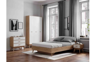 Кровать Калгари 120, полутораспальная, дуб натуральный светлый / белый матовый