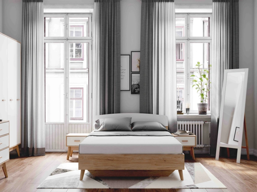 Кровать Калгари 120, полутораспальная, дуб натуральный светлый / белый матовый