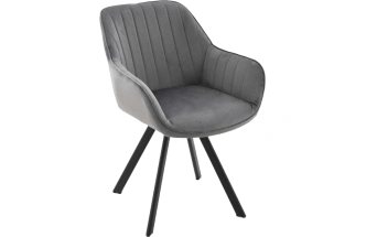 Стул Roan, с подлокотниками мягкий, серый Grey, велюр, каркас черный