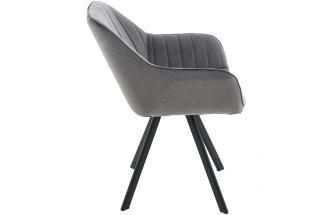 Стул Roan, с подлокотниками мягкий, серый Grey, велюр, каркас черный