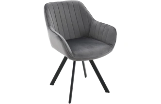 Стул Roan, с подлокотниками мягкий, серый Grey, велюр, каркас черный