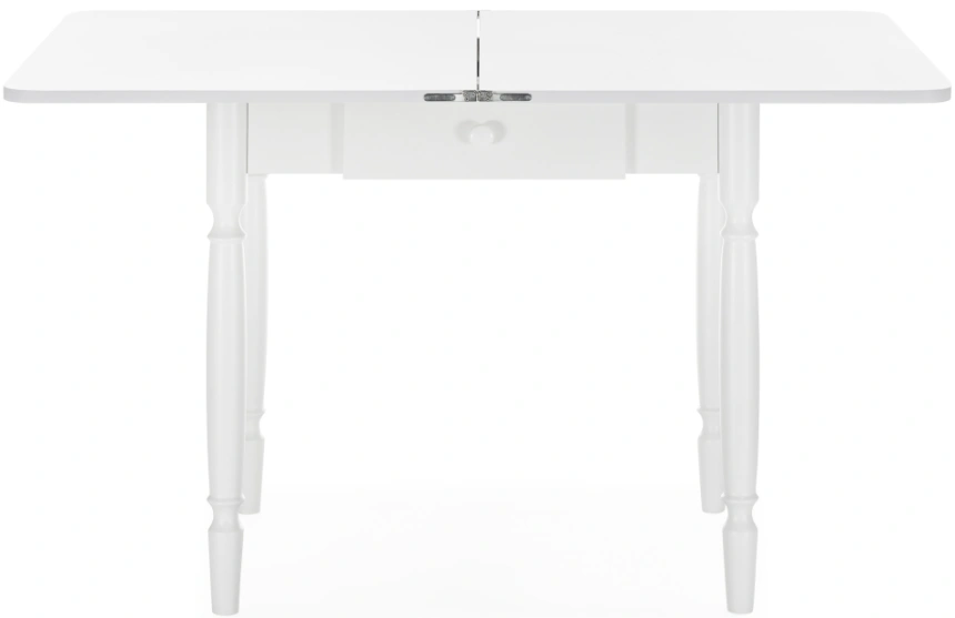 Кухонный раздвижной стол Брентон с ящиком, 60(120)x79x75, белый глянец