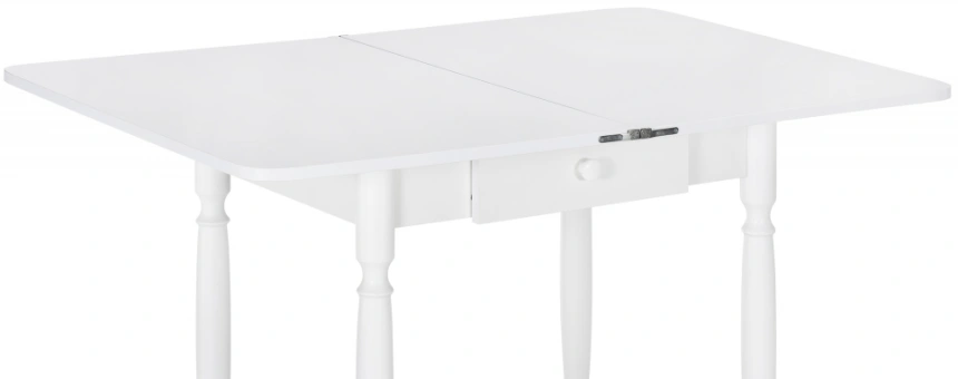 Кухонный раздвижной стол Брентон с ящиком, 60(120)x79x75, белый глянец