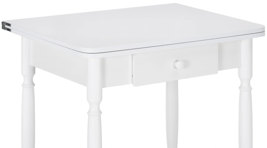 Кухонный раздвижной стол Брентон с ящиком, 60(120)x79x75, белый глянец