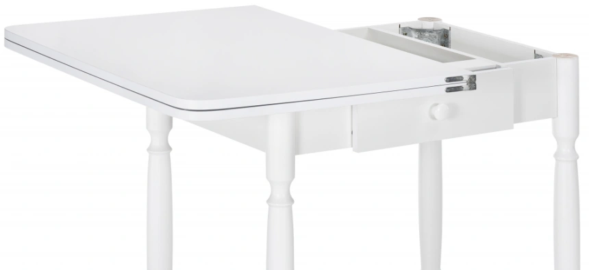 Кухонный раздвижной стол Брентон с ящиком, 60(120)x79x75, белый глянец
