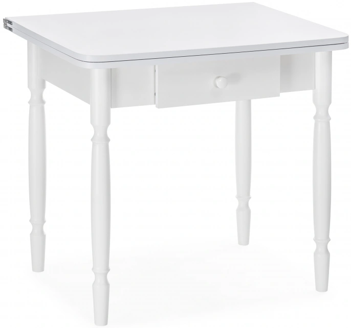 Кухонный раздвижной стол Брентон с ящиком, 60(120)x79x75, белый глянец